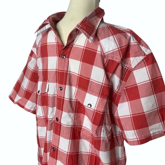 EXPRESS Men’s Size XL Cotton Fitted Plaid Snap Front Shirt Red And White Check - Picture 4 of 9